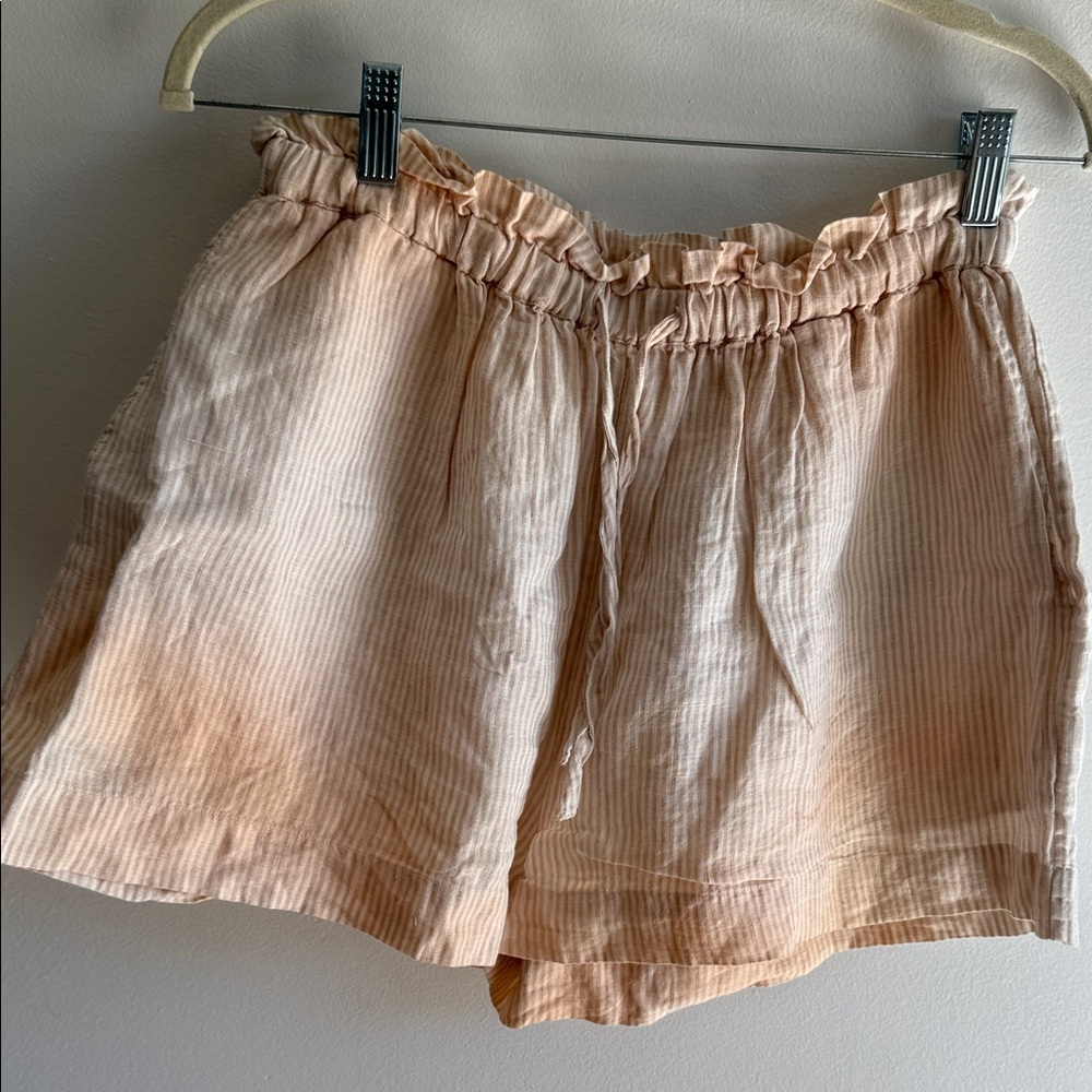 Ulla Johnson Peach Ruffle-Waist High-Rise Linen-Blend Shorts